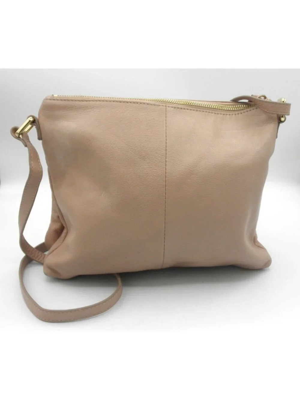 Margot Peach Blush Leather Double Top Zip Crossbody Shoulder Bag Genuine Leather - Picture 3 of 16